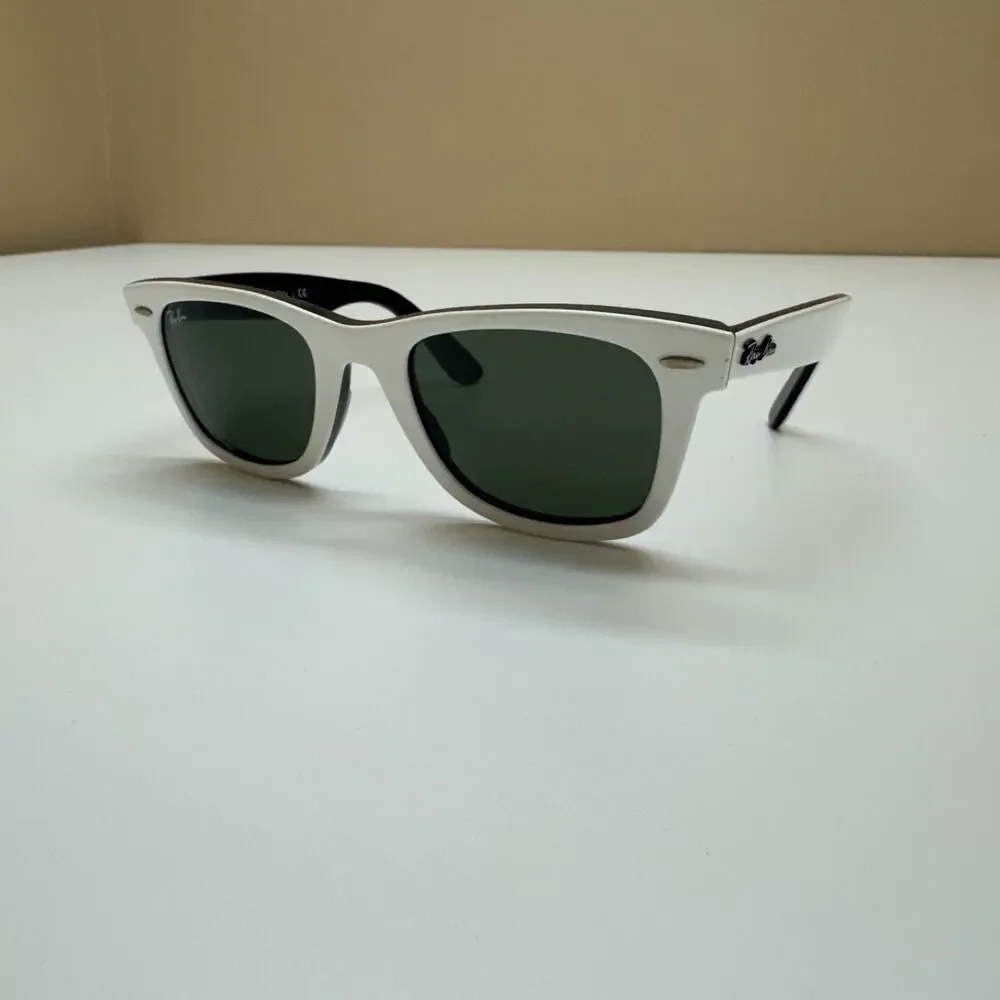 RARE Ray-Ban RB2140 Wayfarer 956 Gloss White G-15 Sunglasses Made in Italy